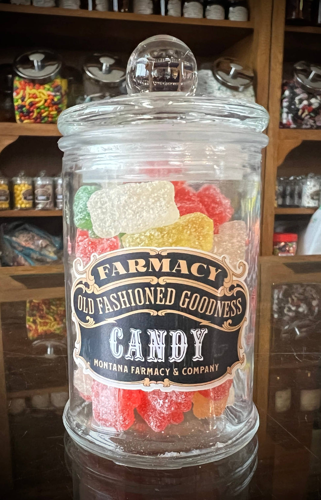 Montana Farmacy - Old Fashioned Apothecary Sour Gummy Bear Nostalgic candy jar