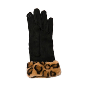 Top It Off - Sheila Gloves: Black with Leopard Cuff-Fall 2022