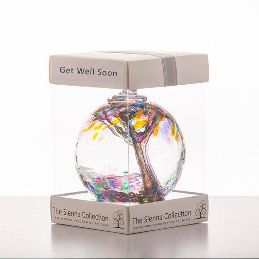 Sienna Glass - 10cm Spirit Ball - Get Well Soon- Multicoloured Turquoise