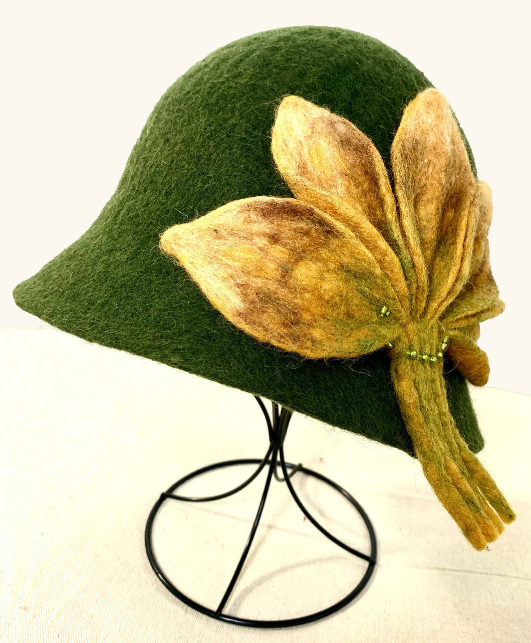 Green Hat with Yellow Leaves