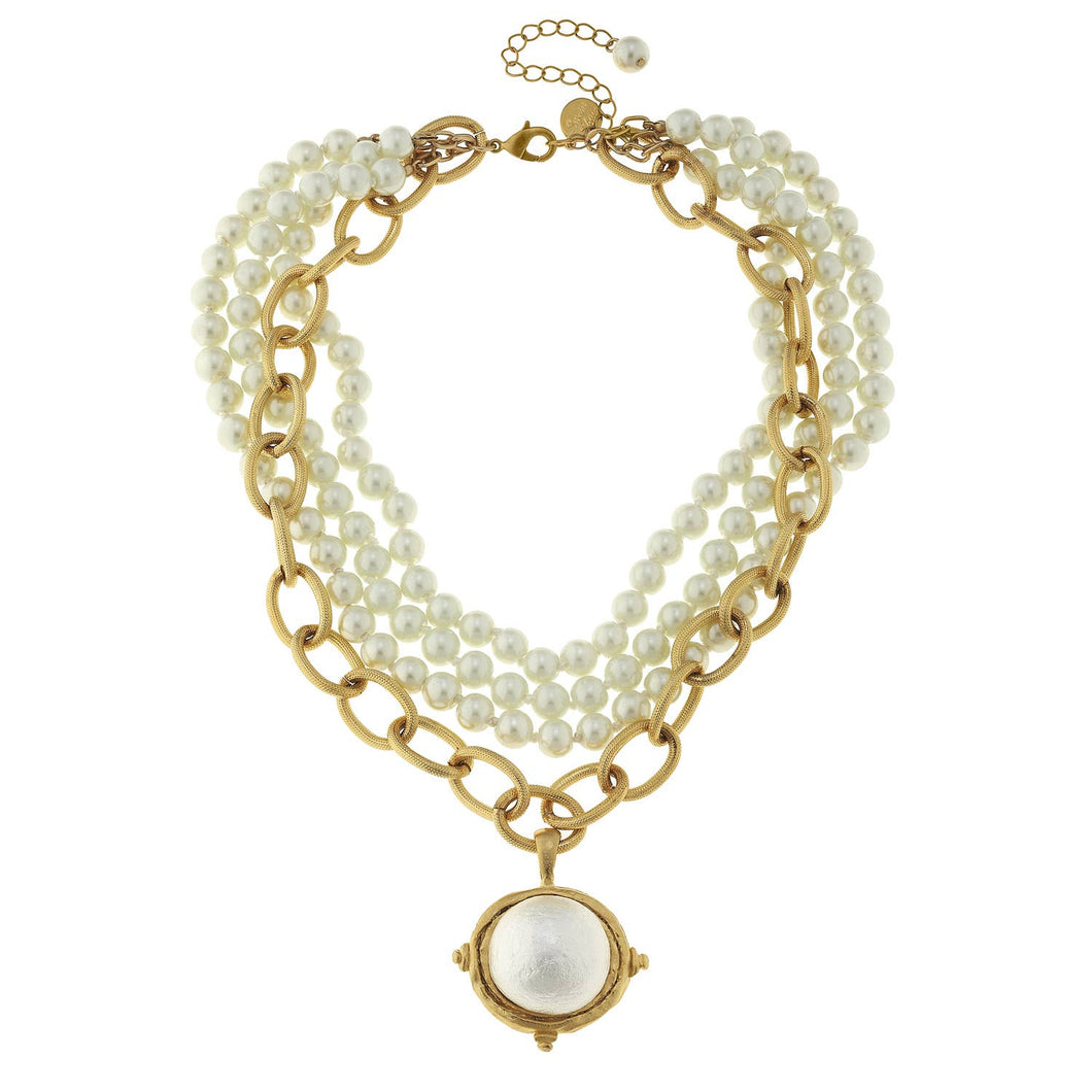 Susan Shaw - Multi Strand Gold Cotton Pearl Necklace