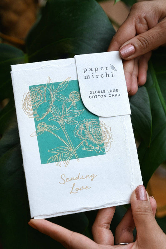 Paper Mirchi - Deckle Edge Cotton Card - GC Peony Teal
