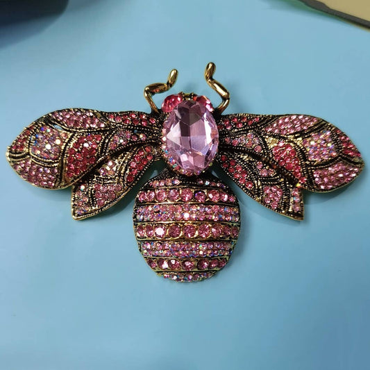 PEACH ACCESSORIES - 1554 crystal Bee brooch: Pink