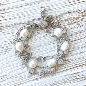 VB&CO Designs Handmade Jewelry - Fresh water pearl triple bracelet ocean beach boutique