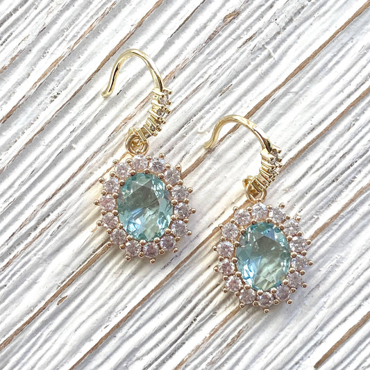 VB&CO Designs Handmade Jewelry - Vintage style aqua crystal earrings bridal boutique glam