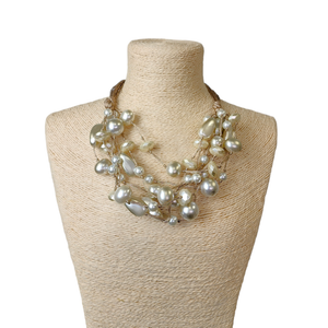 Gardenia Jewelry Ltd. - Graduated Multi Strand Pearl Necklace on Gold Silk Thread