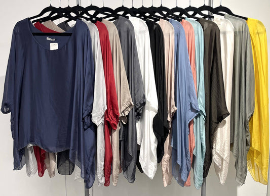 Dance in Paris - Top Flowy Silk Solid: One Size / Denim Blue / 8183