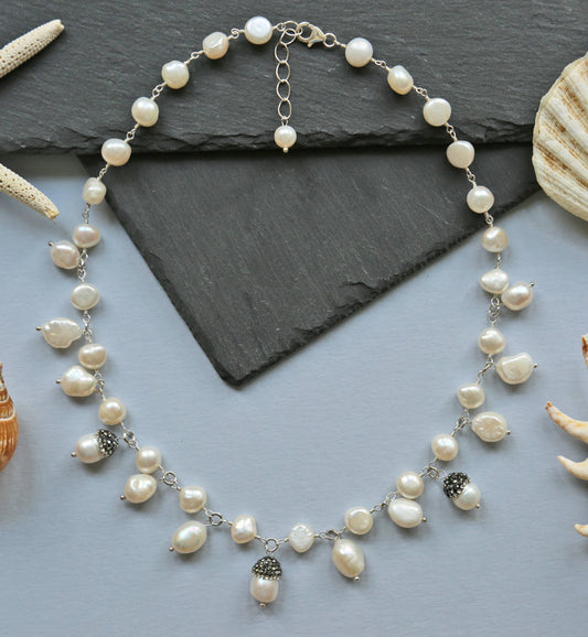 Druzy Pearls Cluster Necklace