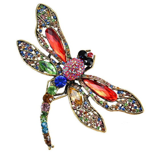 PEACH ACCESSORIES - 1540 Crystals jewelled dragonfly brooch: Multi colours