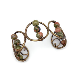 Anju Jewelry - Wire-Wrapped Stone Cuff - Antique Brass with Unakite