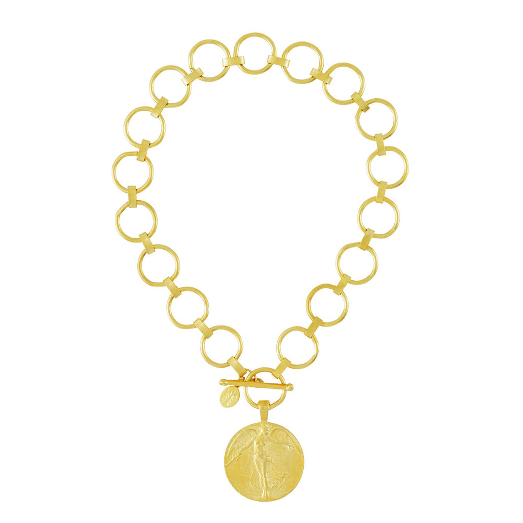 Susan Shaw - Gold Angel of Peace Linked Toggle Necklace
