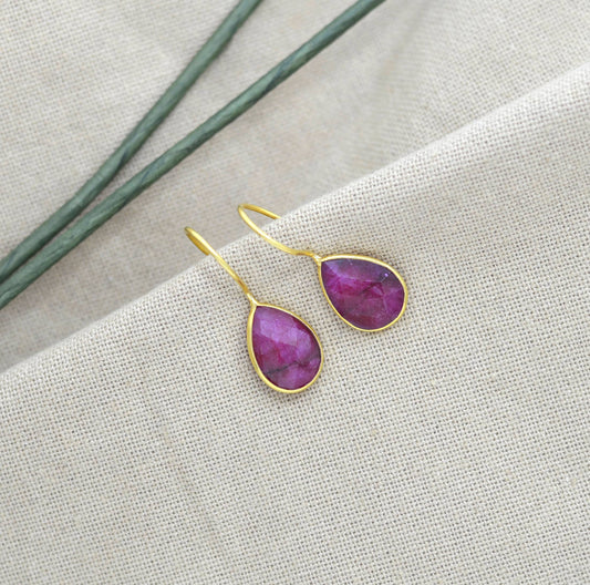 Schmuckoo Berlin - Teardrop Red Gemstone Gold Earring Silver 925