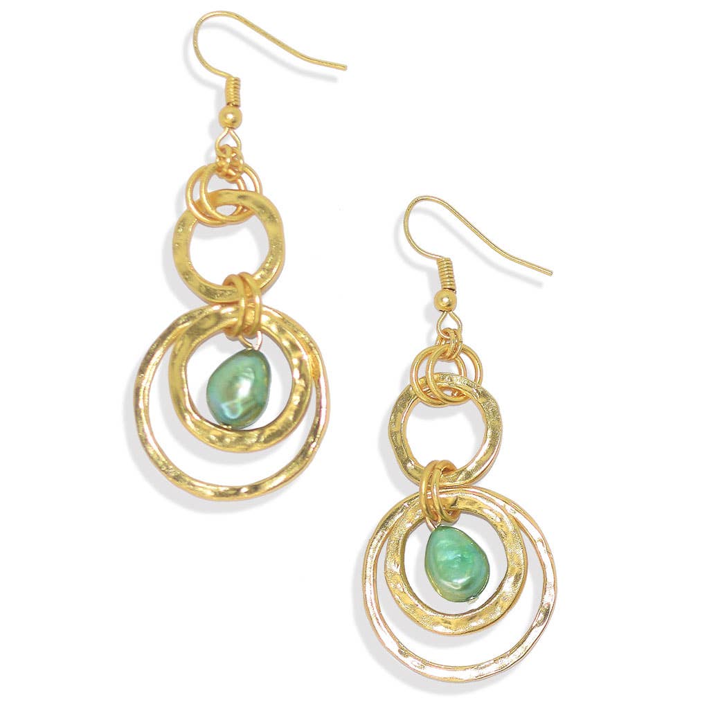 KARINE SULTAN - Multi circle dangle earring with green fresh waterpearl acce: Gold