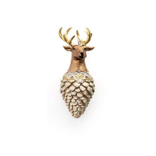 Dekorasyon Gifts  Decor - 6" Reindeer Head Orn on Pinecone (Dark Champagne)