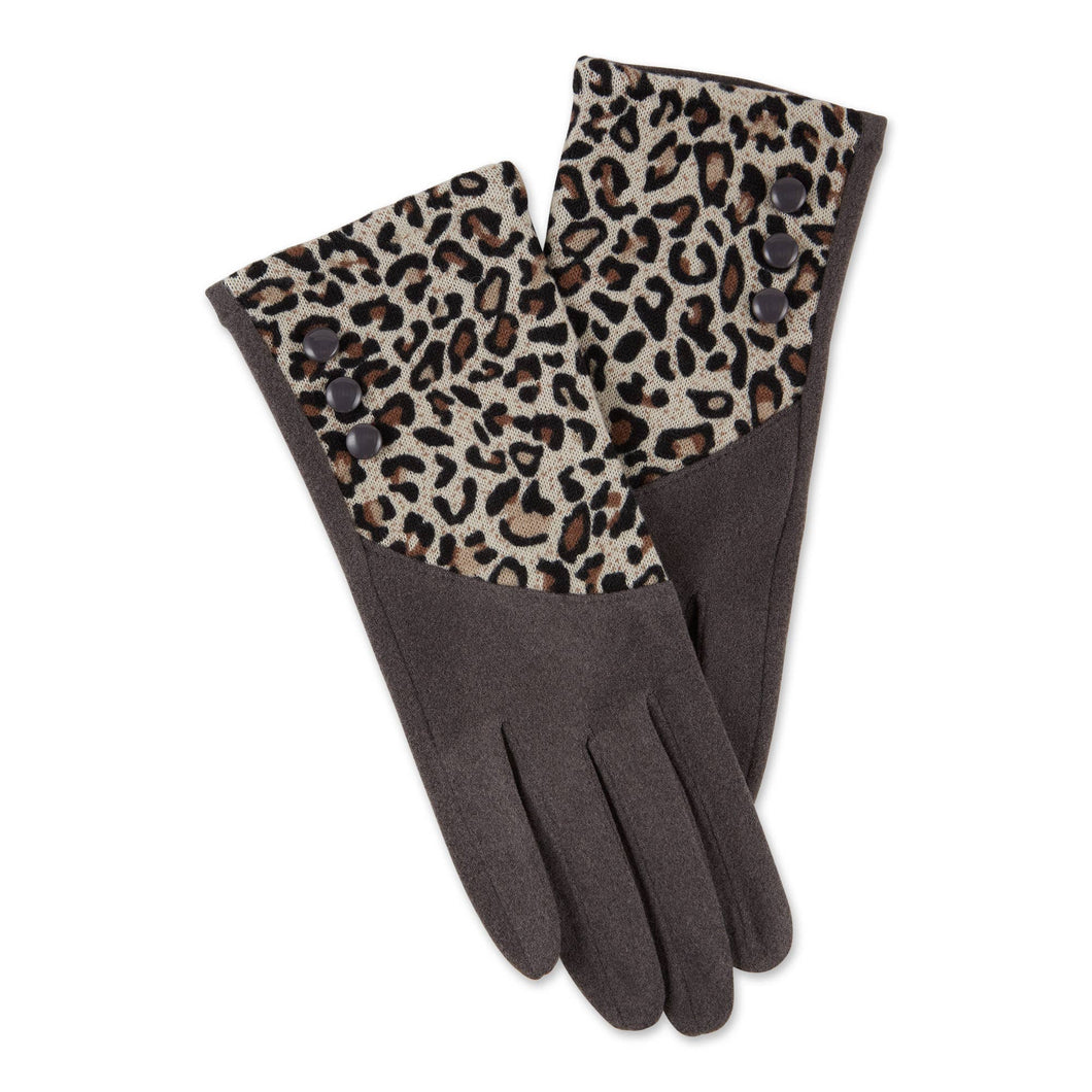 Hadley Wren - Leopard Button Gloves - Gray