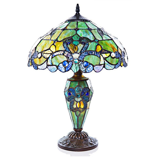 River of Goods - 20"H Green Magna Carta Stained Glass Double Lit Table Lamp