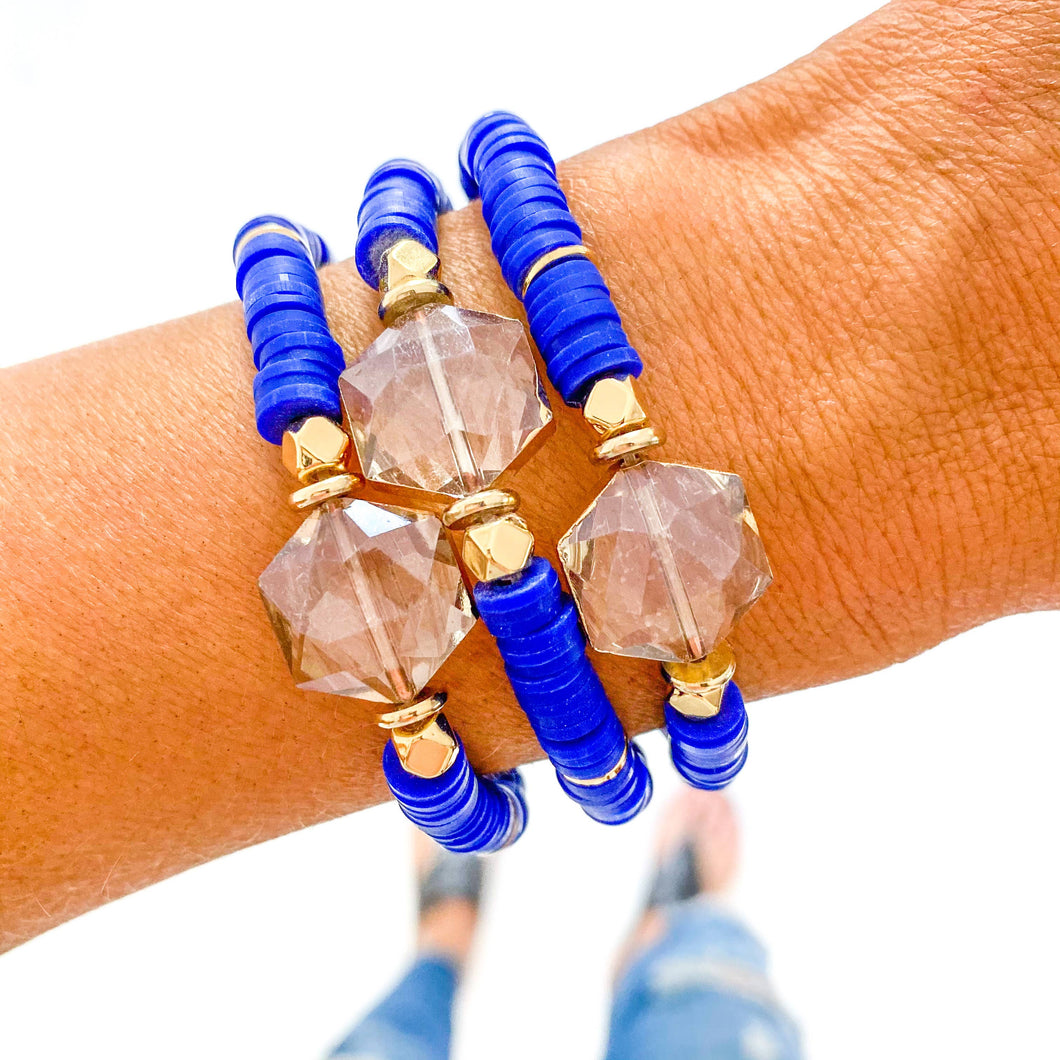 Savvy Bling - Royal Blue Crystal Glass Stone Heishi Bracelet