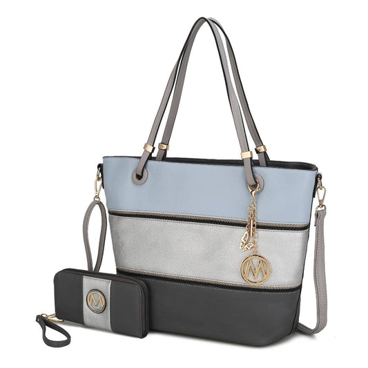 MKF Collection - Vallie Color-Block Vegan Leather Women Tote Handbag by Mia K: Charcoal-Pewter-Denim