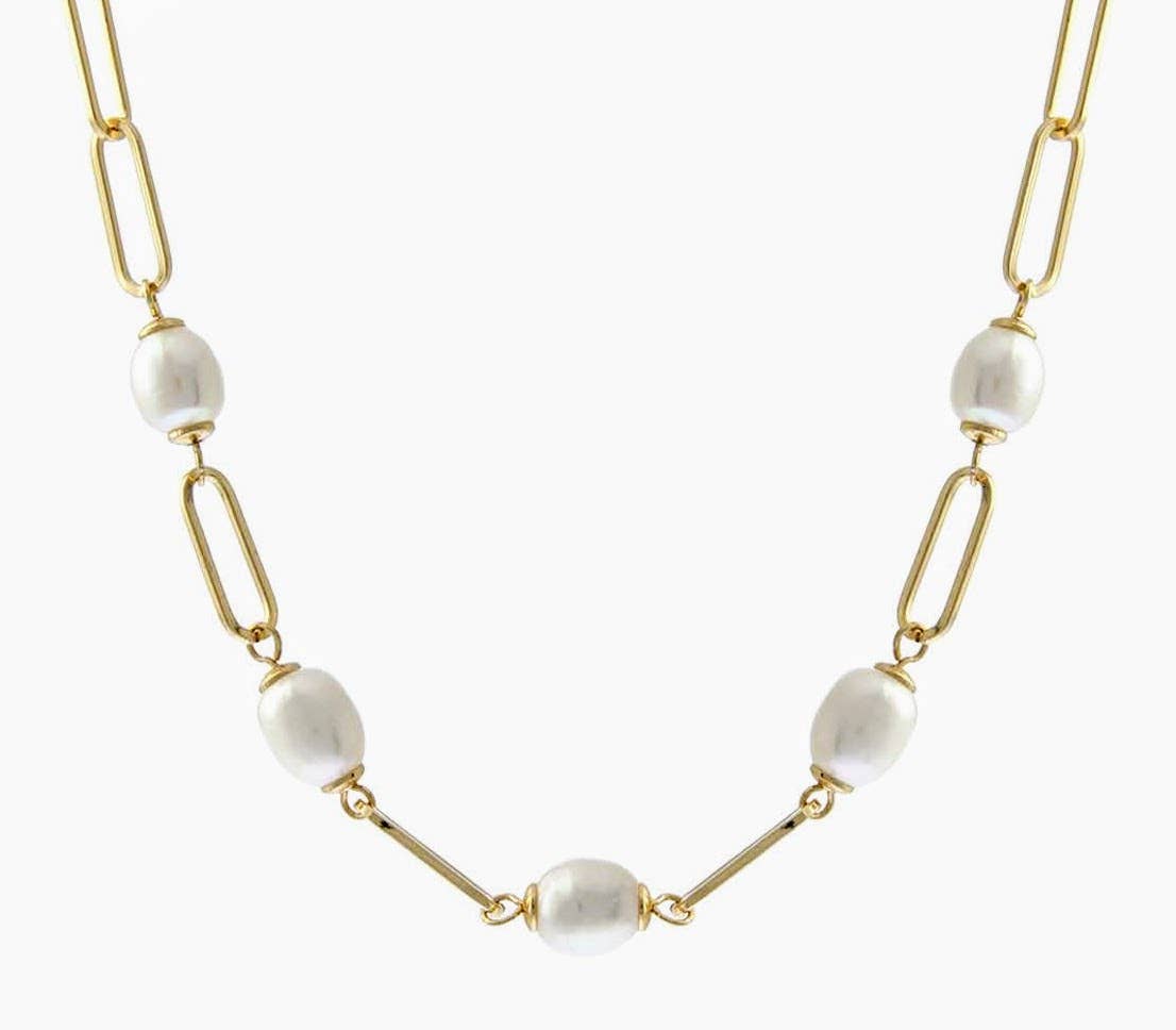 Crossroads Accessories Inc - LINK CHAIN FRESHWATER PEARL NECKLACE: GOLD