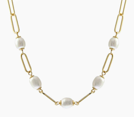 Crossroads Accessories Inc - LINK CHAIN FRESHWATER PEARL NECKLACE: GOLD