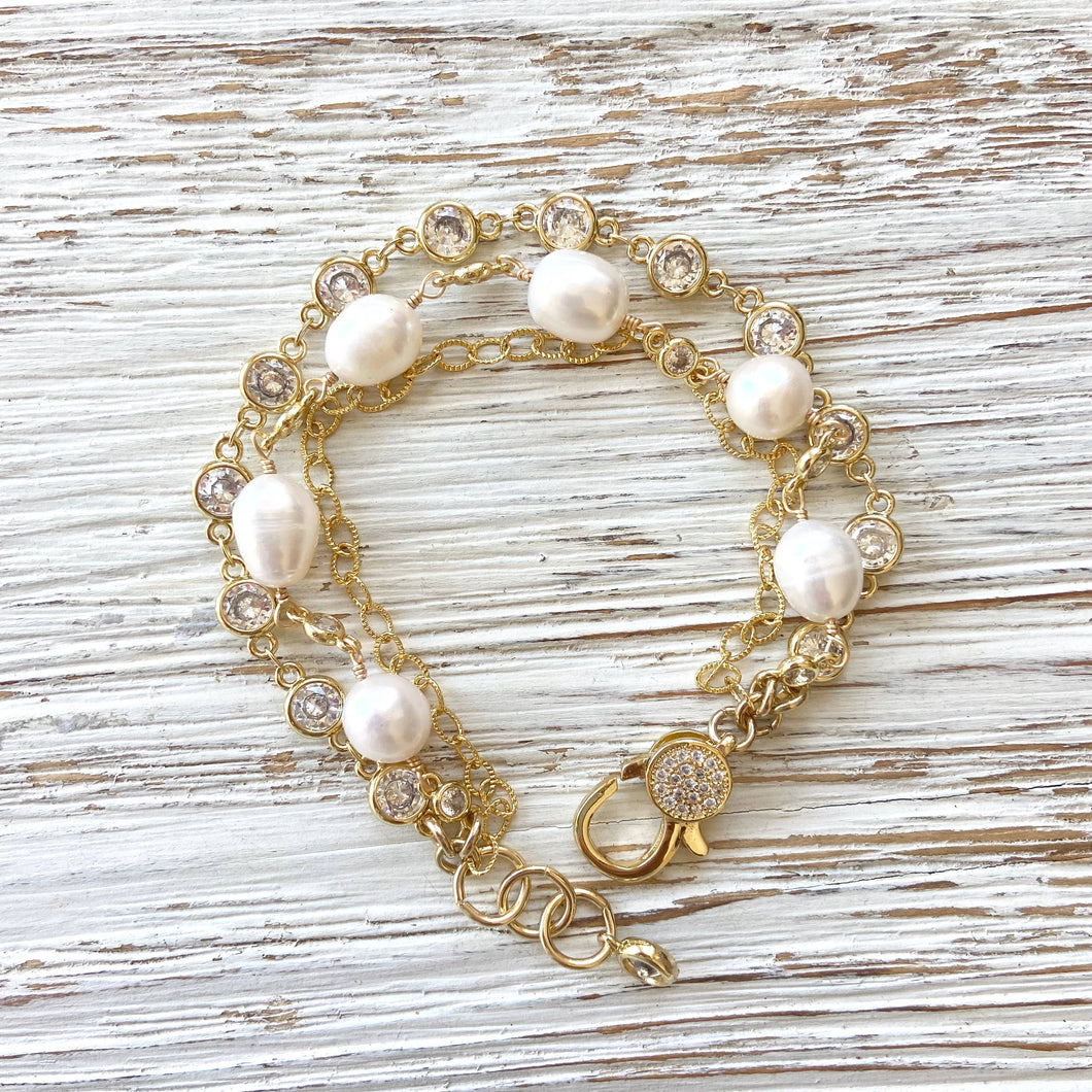 VB&CO Designs Handmade Jewelry - Fresh water pearl triple bracelet ocean beach boutique