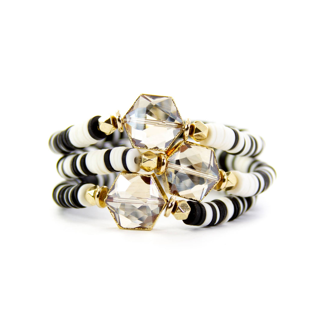 Savvy Bling - Black & White Crystal Glass Stone Heishi Bracelet