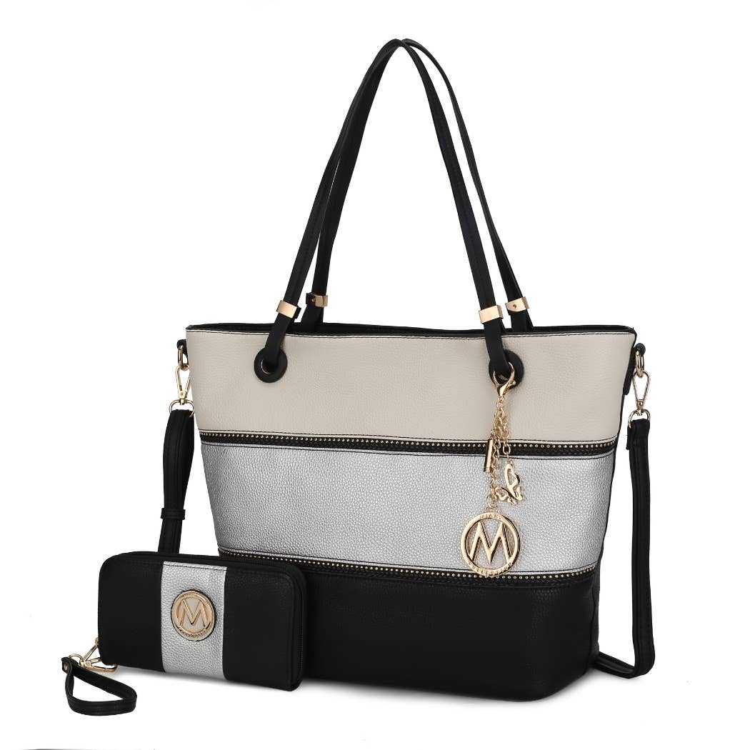 MKF Collection - Vallie Color-Block Vegan Leather Women Tote Handbag by Mia K: Black-Silver-Ivory