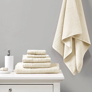 Olliix - Waffle 6-Piece Bath Towel Set [Certified], Ivory