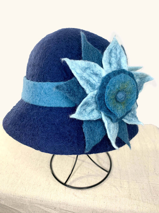 Blue Hat with Blue Flower