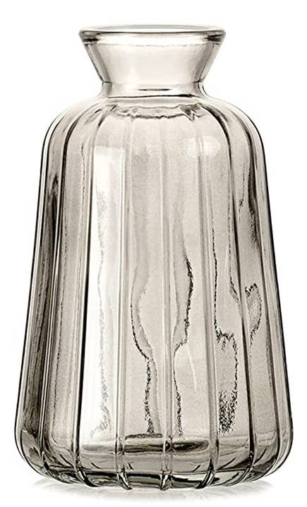 Sweet Home Deco - Pleated Glass Bud Vase, Small Glass Vases, Grey, Set of 3