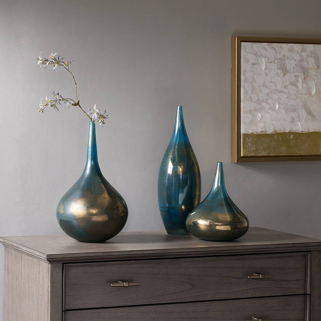 Olliix - Handmade Blue Metallic Vases (Set of 3)