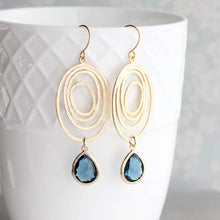Load image into Gallery viewer, A Pocket of Posies - Modern Oval Swirl Earrings - Navy Blue Glass Jewel