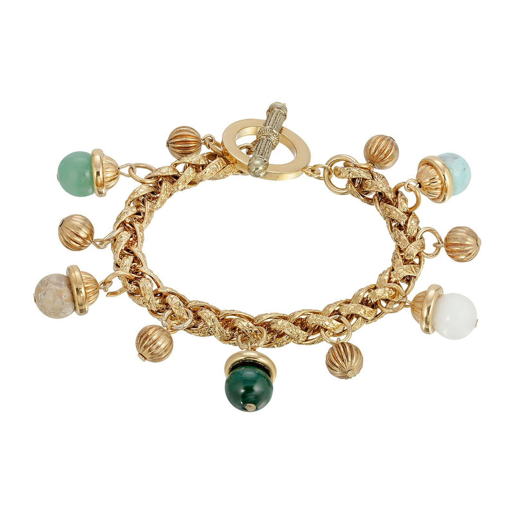 1928 Jewelry - 1928 Jewelry Semi Precious Gemstones Toggle Bracelet