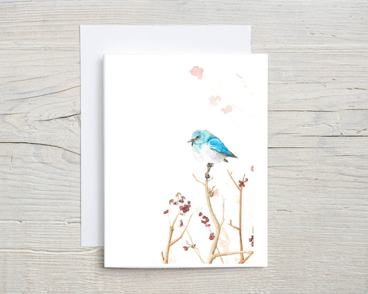 Liz Pope Designs - Bird hand painted greeting card, Bluebird, spring stationary: Box Set of 6