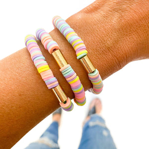 Savvy Bling - Pastel Rainbow and Gold Tube Heishi Bracelet