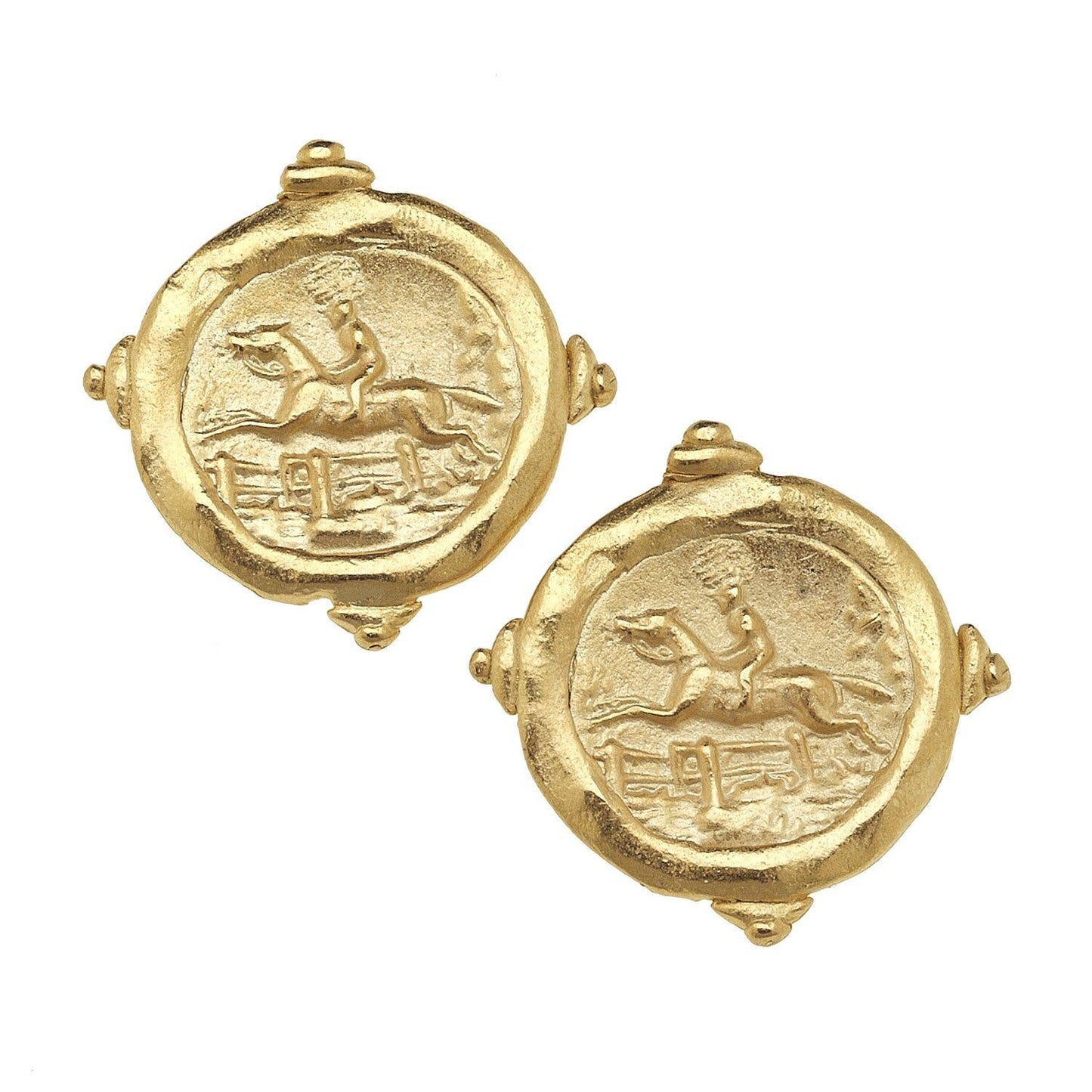 Susan Shaw - Gold Horse Intaglio Pierced Earrings