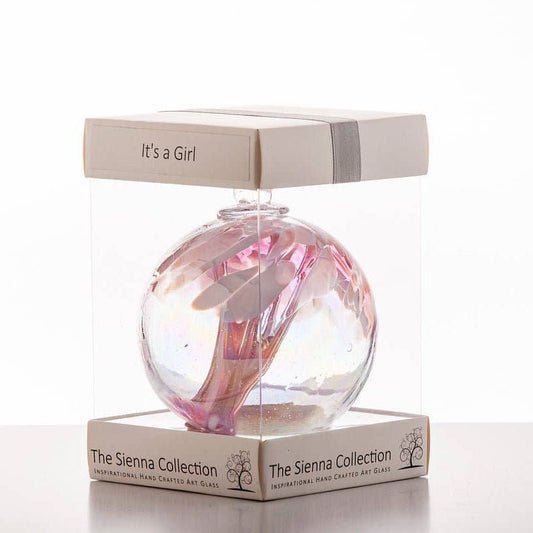 Sienna Glass - 10cm Spirit Ball - 'It's a Girl!' - Pastel Pink