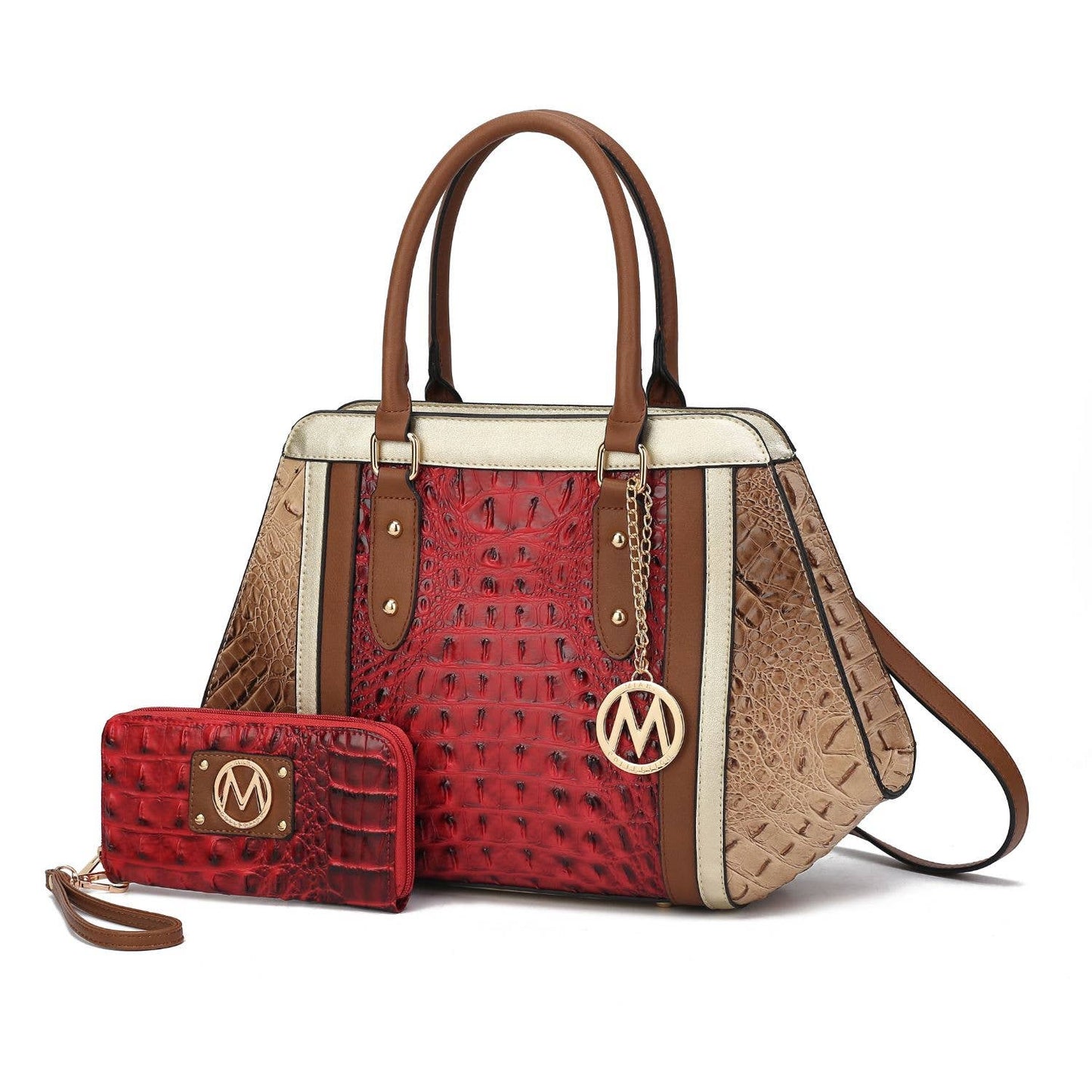 MKF Collection - Daisy 2 PCS Croco Satchel Handbag & Wallet Women by Mia k: Red Taupe