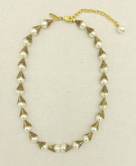 Lenora Dame - The Pearl Filigree Bead Cap Necklace
