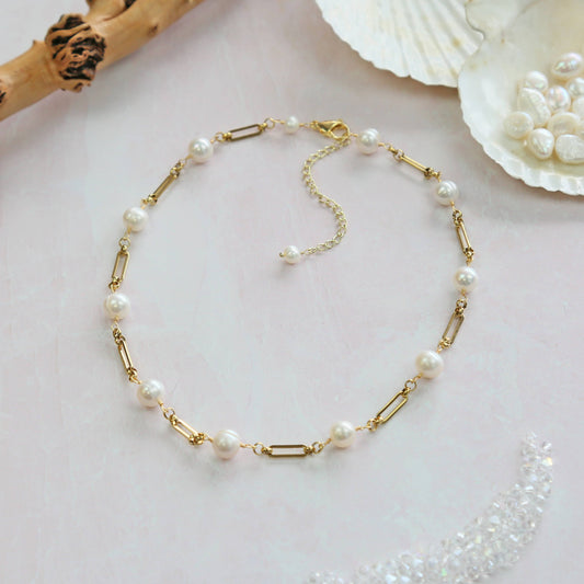 IST Jewelry - Cultured Pearl Link Chain Necklace