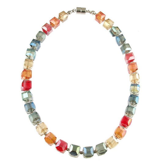 Origin Jewelry - N-rhodium/Multi Color Crystal Color Cube Necklace