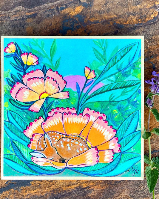 Lori Portka - Happiness Through Art - Sleeping Fawn Wood Print