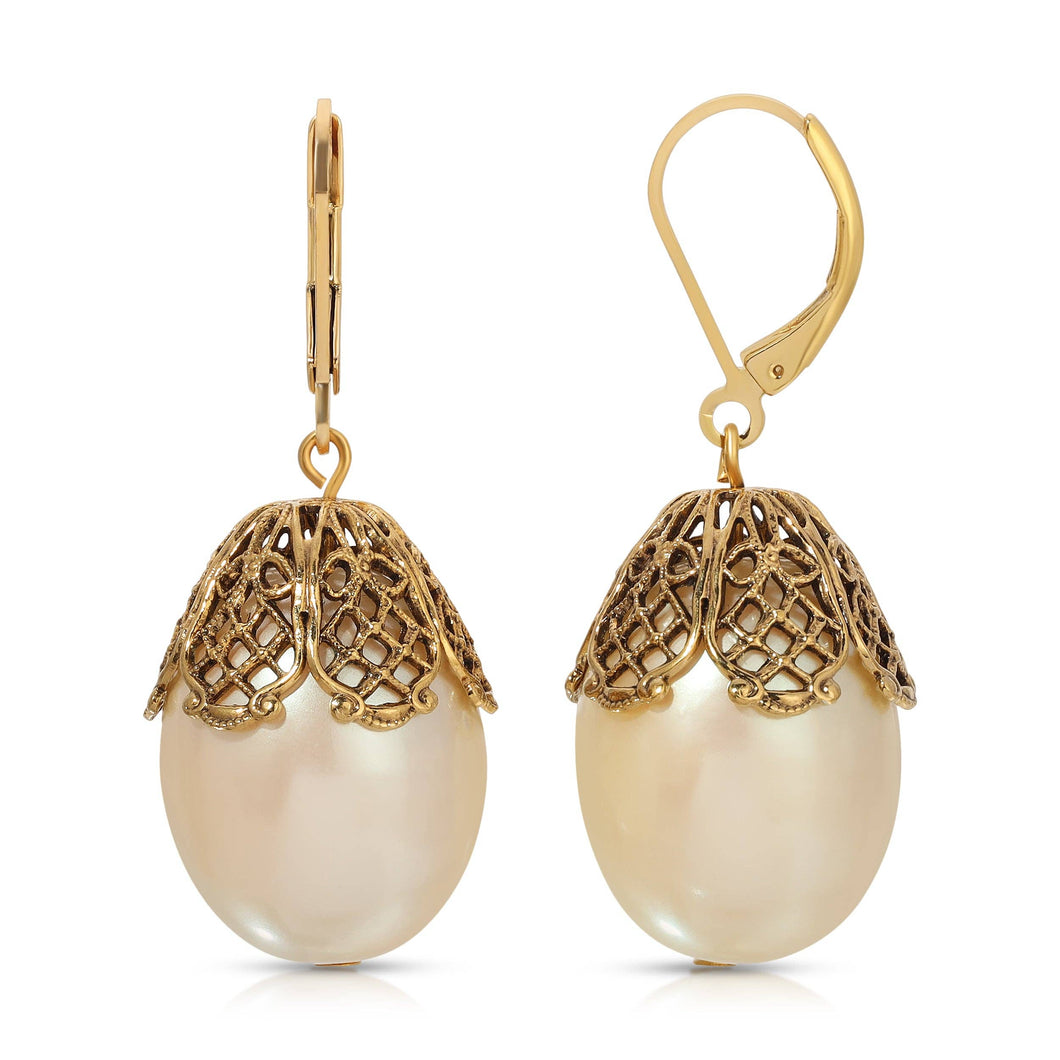 1928 Jewelry - 1928 Jewelry Filigree Pear Shaped Drop Earrings: White