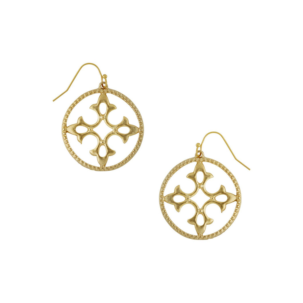 Susan Shaw - Gold Round Cut-Out Wire Earrings
