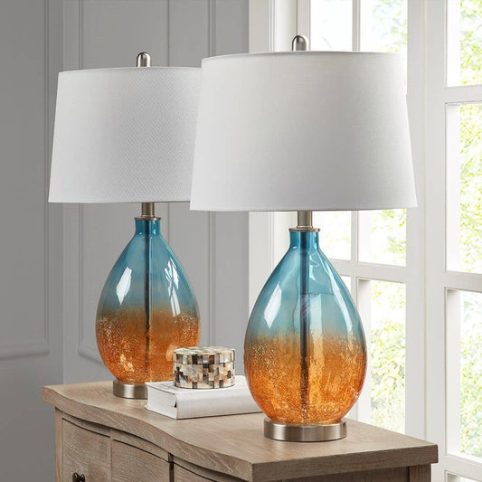 Olliix - Set of 2 Ombre Orange Blue Glass Base Table Lamps