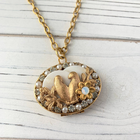 Lenora Dame - Lovebird Collage Locket Necklace