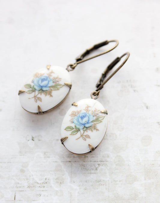 A Pocket of Posies - Blue Rose Cameo Earrings