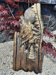 wood-cellar - Wolf and moon Hunting carving wood carvings