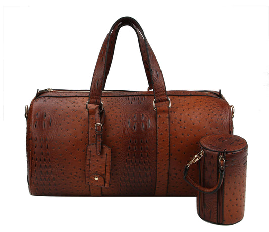 Handbag Factory Corp - Large Alligator Embossed Duffle Set: Cognac