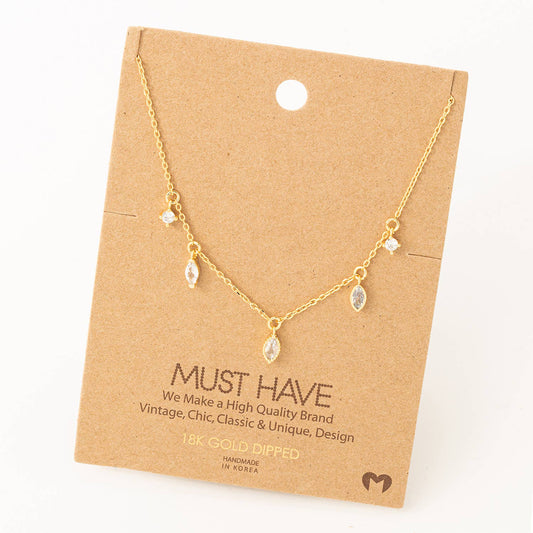 Fame Accessories - Delicate Rhinestone Station Necklace